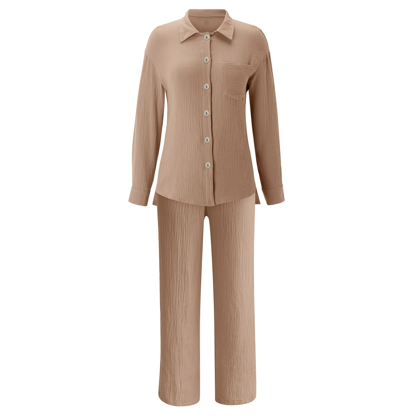 thumbnail image 4 of Conjunto de 2 piezas para mujer: pantalones anchos y blusa con cuello en V - Ropa informal con cintura elástica - Poliéster, S-XL, 4 of 5